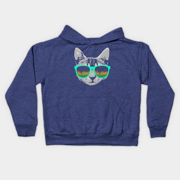 Music Cat with Glasses Kids Hoodie by robotface